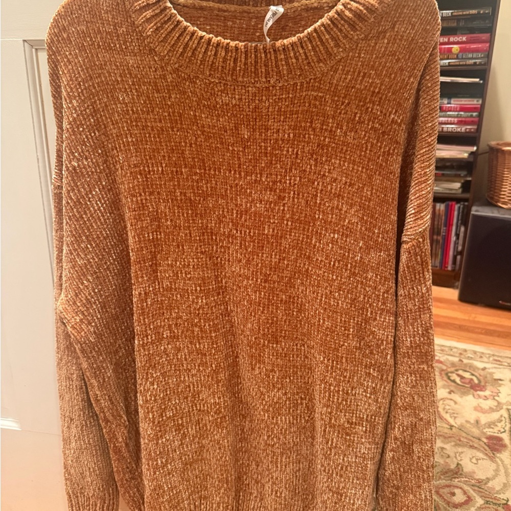 Zenana Outfitters Chenille Crewneck Sweater in Rusty Mustard